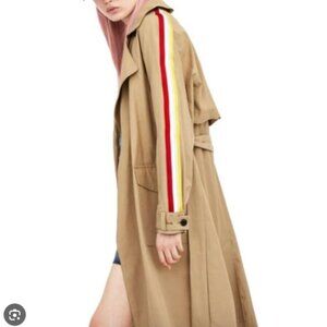 NWOT Zara Tan Trench Coat with Red and Yellow Stripes